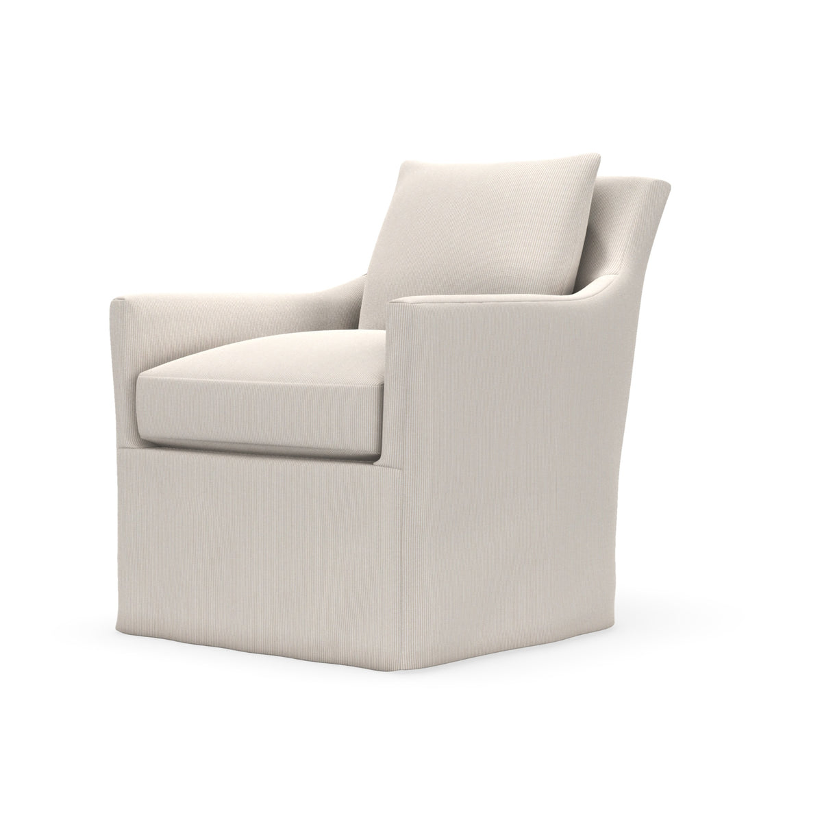 Ingrid Slipcovered Swivel Chair — front-three-quarter